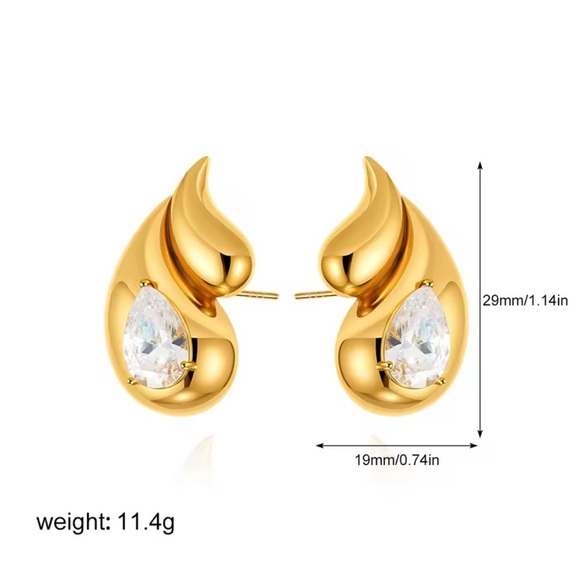 Golden Flame Teardrop Diamond Earrings - Picture 5 of 7